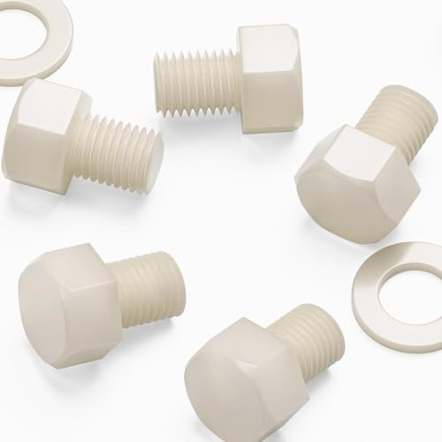 10x Viti a Testa Esagonale Nylon Naturale, M16 x 20mm, Dadi e bulloni di plastica, Rondelle, Nylon Naturale