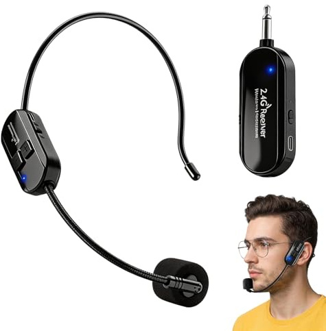 Microfono Archetto Wireless,Microfono Ad Archetto Wireless,Microfono Archetto Ricambio,Microfono Wireless Ad Archetto Per Riunioni Ed Eventi,Durata Della Batteria Da 6 A 8 Ore,Portata 50M,Nero