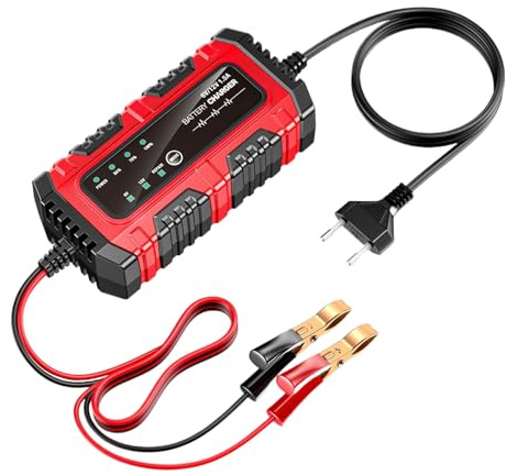 laxreheye Caricabatterie per moto, 6 V, 12 V, mantenimento automatico della carica | Caricabatterie di mantenimento per batteria auto, per camion, barca, tosaerba, golf cart, bicicletta, marina e