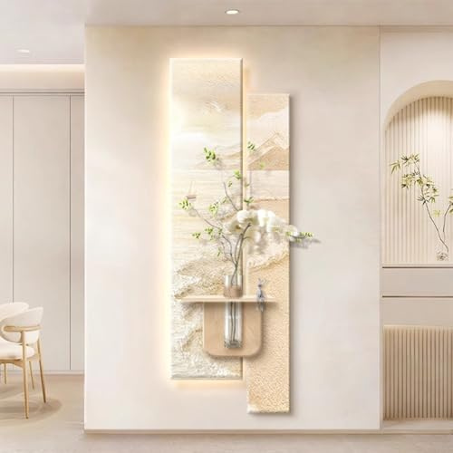 wihgony Decoración de pared con textura LED 3D con estante y jarrón, enchufe y sensor de movimiento, decoración de pared de paisaje de arenisca para sala de estar, dormitorio, entrada (D, 40 x 120 cm)