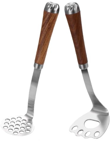 GALPADA 2pcs Potato Masher with Wood Handle Stainless Steel Manual Potato Crusher for Kitchen Use Easy to Clean Comfortable to Use