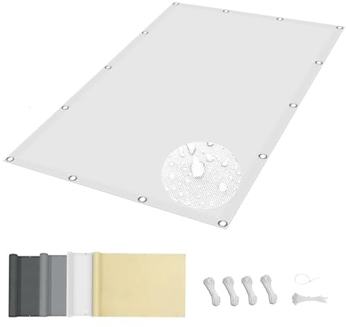 DSRDRFG Frangivisto Balcone 1.5x7.5M Vela ombreggiante Rettangolare, Protezione UV, Antivento e Impermeabile Copri ringhiera Balcone con Cinghie, per Balcone, Veranda, Piscina, terrazza, Bianco