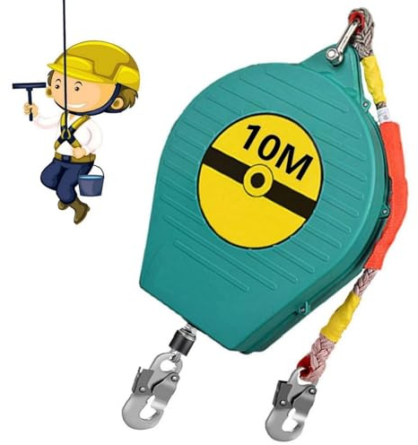BOVDC Dispositif Antichute a Rappel Automatique 150kg, 3-20m Harnais de Securite Anti Chute Toiture et Travaux en Hauteur, Stop Chute Toiture à Rappel Automatique avec Crochet Autobloquant(Vert,10m)