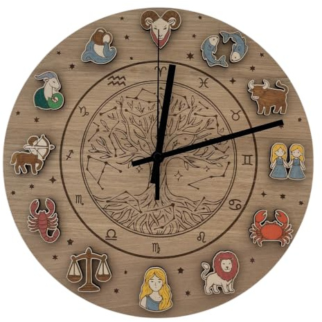Orologio da Parete Segni Zodiacali in Legno Artigianale, Albero della Vita | Fatto a Mano in Italia, Albero della Vita, Design Zodiacale