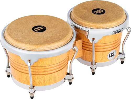 Meinl Percussion Bongos Wood Chrome - 2 Handtrommeln mit 6,75 und 8 Zoll - inkl. Stimmschlüssel - Siam Eiche, Natur matt (WB200SNT-M)
