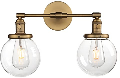 Phansthy Vintage Wandleuchte industrie Wandlampe 2 Flaming Klarglas Wandbeleuchtung,Loft-Wandlampe Küchenwandleuchte Retro Design Spiegelleuchte Schlafzimmerleuchte Küchenwandleuchte (antike Farbe)