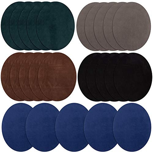 Flicken zum Aufbügeln, 25 Stück, 5 Farben, oval, Veloursleder, Rindsleder, Ellenbogen, Knie, zum Aufbügeln, Samt, für Pullover, Ausbesserungen, Basteln, Reparatur-Set für Kleidung, Jeans