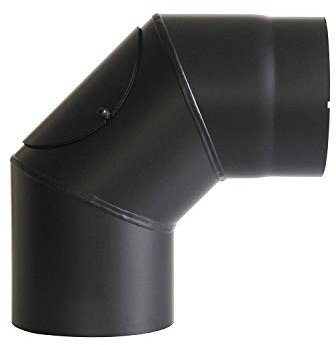 AdoroSol Vertriebs GmbH Bogenknie mit Tür Reinigung Winkel 90 Grad Abgasrohr aus Stahl mit hitzebeständiger Senotherm Beschichtung geprüft nach Norm EN 1856-2 Schwarz Durchmesser: circa 150 mm