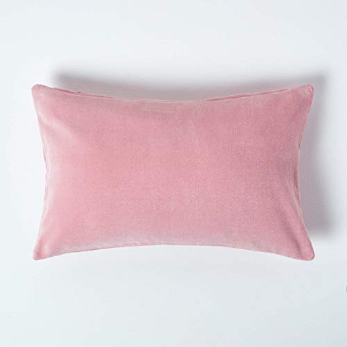 Homescapes Samt-Kissenhülle, rosa, weicher Zierkissenbezug 30 x 50 cm, Dekokissenhülle für Zierkissen und Sofakissen mit verdecktem Reißverschluss
