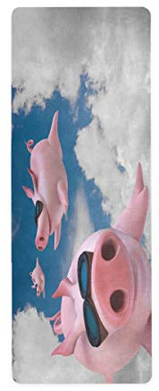 MNSRUU 3D Schwein Piggy Flying Blue Sky Reise-Yogamatte mit Tasche, 66 x 180 cm, rutschfeste Gummi-Faltmatte für Yoga, Pilates, Frauen, Heim-Fitnessübungen