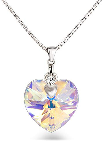 Schöner-SD Damen Kette Herz 925 Silber Marken-Kristall Herzanhänger