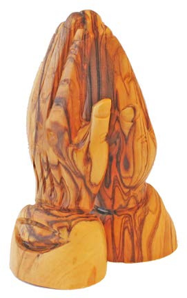 Hand Carved Olive Wood Praying Hands Sculpture. 10cm Tall