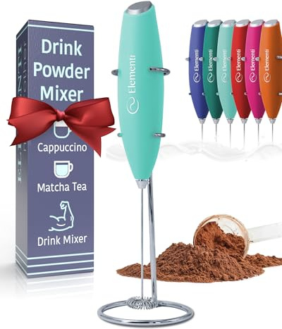 Elementi Electric Milk Frother Handheld, Matcha & Hot Chocolate Whisk, Milk frother for Coffee Frother Electric Handheld Drink Mixer, Electric Mini Whisk Small Hand Mixer, Frappe Maker (Mint Green)