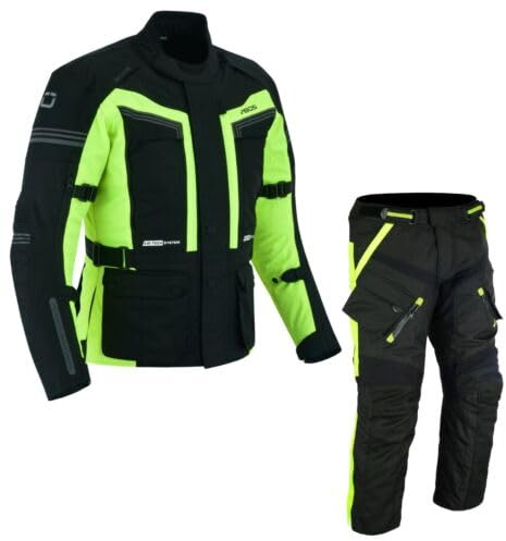 BOSmoto 2-teiler Motorradkombi Cordura Textilien Motorradjacke + Motorradhose Neon (2XL), Schwarz