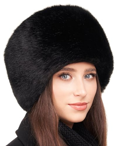 Futrzane Siberian Kosakenmütze - Pelzmütze Damen - Fell Pelz Russische Mütze (M, Schwarz Siberian)