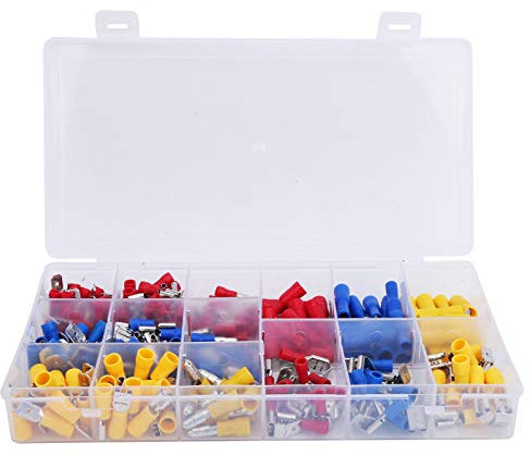Kabelschuhe Set, 236Pcs Crimpklemmen Set, Draht Crimpverbinder Isolierrohr Kabelschuh, Verbinderblock Drahtklemme, Flachstecker KFZ (Rot Blau Gelb)