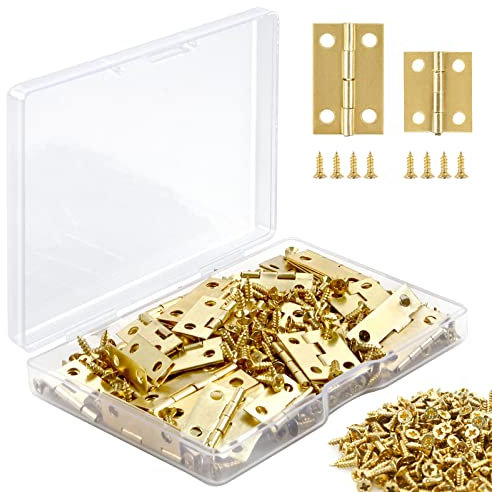CVIUYO 60 Pack Small Hinges, Retro Gold Mini for Jewelry Box, Wooden Crafts, Cabinet Door, Box with 260 Pcs 0.7 Inch Replacement Screws