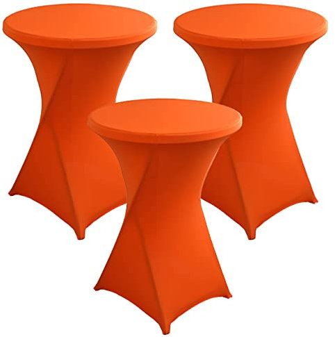 KAYBTNT 3er Set Stretch Stehtisch Hussen Ø 60/80 cm - Bistrotische Stehtischhussen, Pflegeleicht Abwischbar Schnelltrocknend, Hochwertige Tischhussen für Stehtische,Orange,60cm/24inch