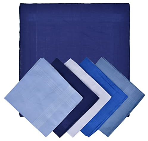 DODUOS 15PCS Cotton Handkerchiefs for Men, Blue & Navy Blue Pocket Square Hankies, Weddings, Prom, Celebration