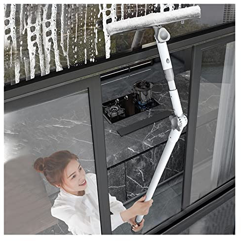 Limpiacristales Limpiador de Ventanas Giratorio Pértiga para limpieza de cristales con alargador, Profesional portátil limpiacristales con escobilla de goma, para ventanas altas ( Size : Length 250m/9