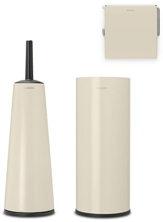 Brabantia - Renew Set de Accesorios para el baño - Escobilla, Portarrollos & Dispensador de Rollos - Escobilla Higiénica - Resistente a la Corrosión - Material de Fijación Incluido - Soft Beige