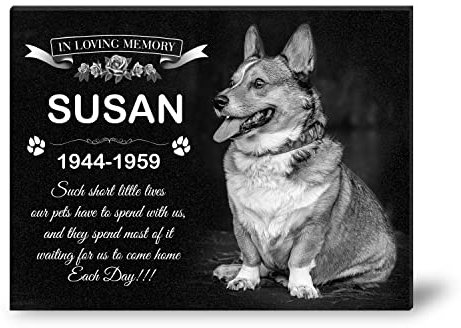 ADFSTONE Piedra de Granito Grabada con Láser Conmemorativa para Perro, Conmemorativa para Mascotas, Piedra de Granito Negro Marcador de Tumba con Imagen, Personalizado