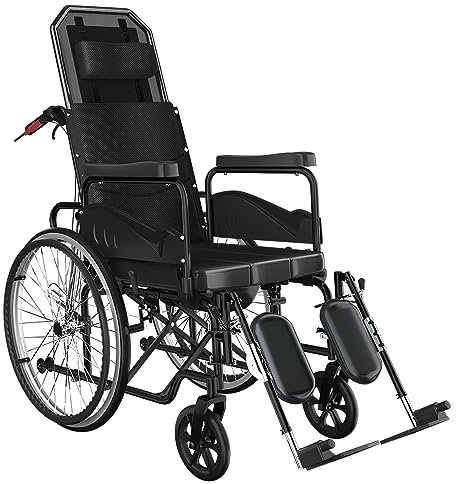 GHBXJX Rollstuhl Faltbar Leicht Aktivrollstuhl, Rollstühle mit Selbstantrieb, Pflegerollstuhl für Erwachsene, Verstellbare Rückenlehne und Fußstütze, Aluminium, 46cm Sitzbreite, Schwarz