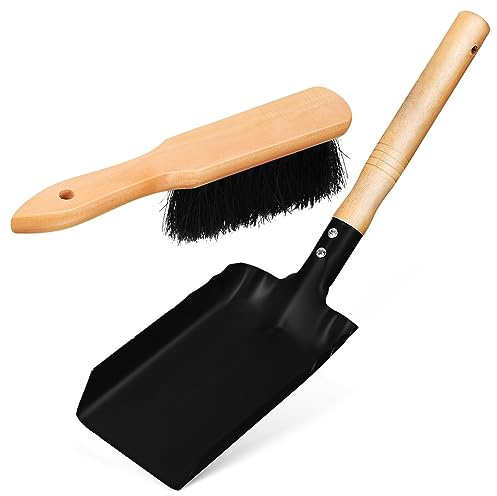 GANAZONO 1 Ensemble Pelle À Charbon Et Brosse De Foyer Ensemble Pelle De Cheminée Et Brosse Ensemble D'outils De Cheminée Outils De Foyer De Cheminée Poêle À Brosse en Métal
