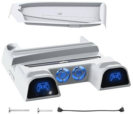 AYKHDS Kühlstation für PS5, PS5 Spielkonsole Kühlständer, Kühlständer für PS5 Zubehör mit Controller Ladegerät, Kühlventilator, Headset-Halter, 11 Spielschlitz