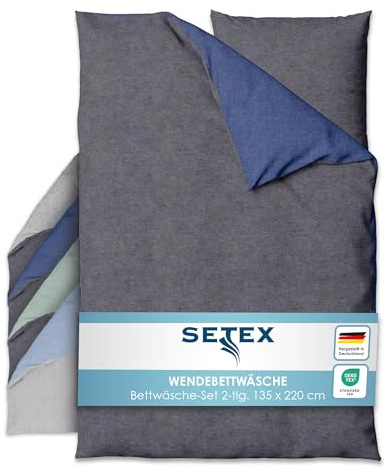 SETEX Wendebettwäsche 135x200 cm - 2-teiliges Bettwäsche-Set in ansprechendem Dunkelgrau-Dunkelblau-Design, Inklusive Bettdeckenbezug und Kissenbezug (80x80 cm), Aus 90% Baumwolle/10% Polyester