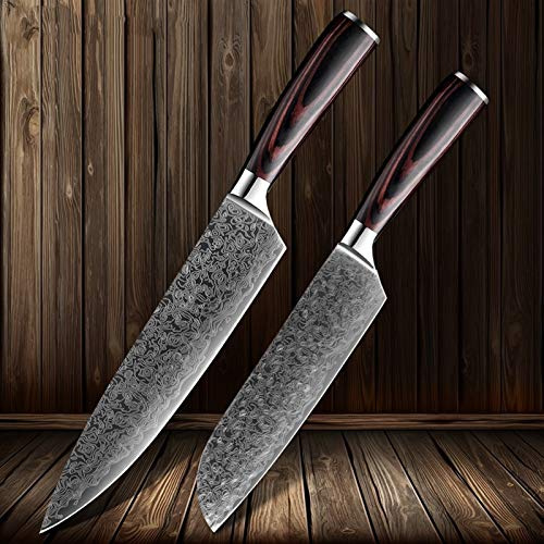 ECLAYA Couteau de cuisine Ensembles 2 pièces de Sharp Damas acier Motif couteaux japonais Chef de 8 « 7 » inch Cleaver Slicing Couteaux