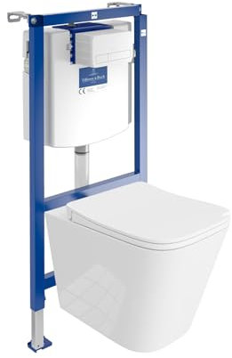 ViConnect H112 Maio WC encastré avec panneau de commande + chasse d'eau murale suspendue sans bord | Kit complet | Réservoir de chasse encastré | Kit complet | WC complet | Blanc