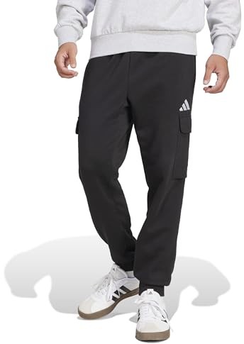 adidas Men's Essentials Feelcozy Fleece Cargo Pants, Black/White, XXL