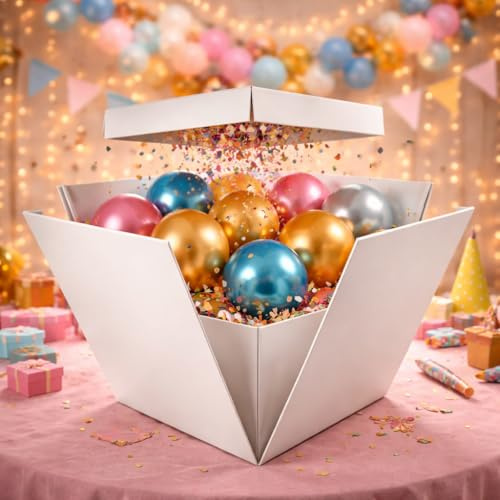 CHIANESE Scatola Regalo a Sorpresa Box Surprise per Palloncini 50x50x50 cm Bianco, Scatola San Valentino per Palloncini e Idee Regalo Donna e Fidanzato