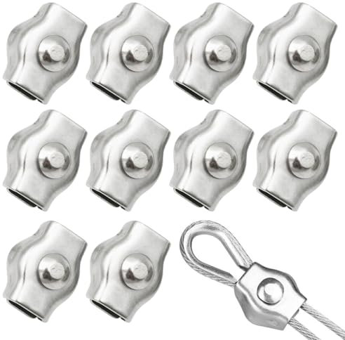 MWUMRCM 10PCS M3 morsetti per fune metallica,304 acciaio inossidabile unico Clip per Fune Metallica da 3 mm per il Fissaggio di Fune Metallica in Acciaio e Fune per Cavi