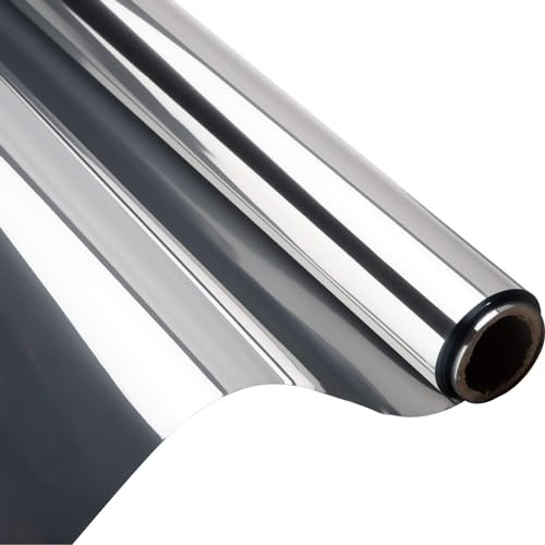 One-Way Privacy Window Film, Daytime Window Film, Sun Protection and UV Protection Non-Adhesive Privacy Film, Reflective Window Film for Home and Office（Silver）