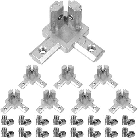 20x20 Eckverbinder Profilverbinder, 8 Stück Winkelverbinder, 3-Weg Profilverbinder Eckwinkel Befestigungsmaterial mit Schrauben für Europäisch Standard 6mm T Nut Aluminium Extrusion Profil