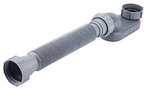 Siphon flexible à profil bas de 1 1/2 P pour baignoire et douche - Gris - Tuyau de vidange en ABS - Siphon plat sur pied pour baignoire