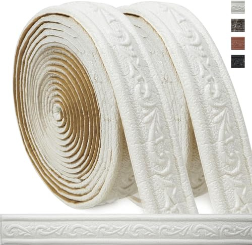 WAPANE Selbstklebende Wandbordüre mit 3D-Relief – Dekorative Schaumstoff Zierleiste für Küche und Bad, klassische Fliesen- und Spiegelrahmen Bordüre Weiß