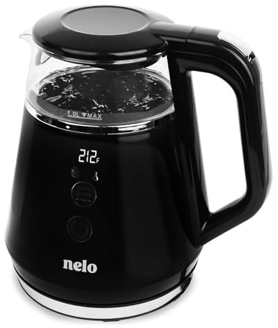 NELO - Electric kettle with 5 temperature control presets, large digital temperature display, multi-color LED indicators, black tea pot and water boiler