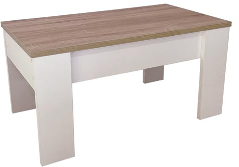 SHIITO | Modelo VINCCI- Mesa de Centro Elevable | Moderna y Funcional | Acabado en Blanco-Cambrion - 45,3x90x50 cm
