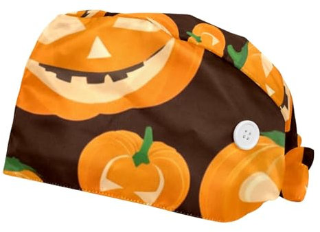2 Stücke，OP-Hauben für Frauen，OP-Haube für Frauen mit Satinfutter，OP-Haarnetz für Frauen,Für die Küche,Kürbis Halloween Feiertag