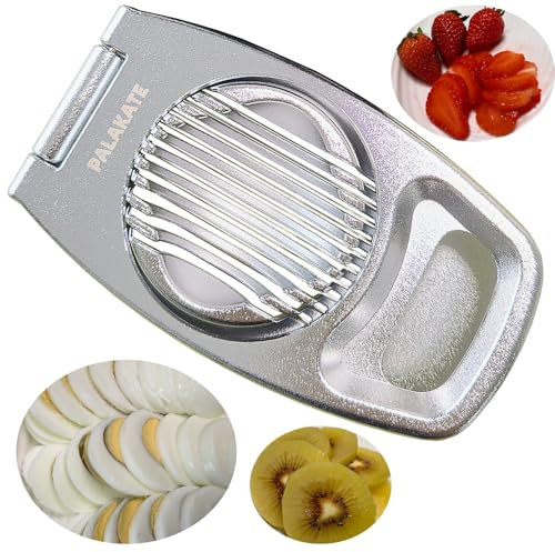 Egg Slicer for Boiled Eggs, Heavy Duty Aluminium Boiled Egg Cutter, Upgraded and Enlarged to Support Cutting Large Eggs, Silver