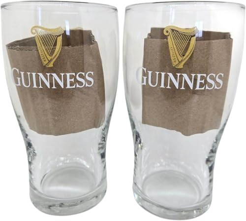 Guinness Tulip Pint Glass - Gold Sparkle Harp U.S Pub Edition - 16 Ounces - Set of 2