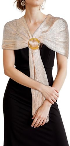 Jeffdad Étole à paillettes pour femme - Étole festif pour robe de soirée - Foulards en mousseline de soie avec boucle - Paillettes - Pour mariage, or, 170x45cm