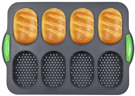 TTSTOIEE Stampo per Pane & Stampo per Baghette in Silicone con 8 Fessure, Teglia per Pane per Baghette, Hot Dog e Panini, Resistente al Calore fino a 230°C e per Alimenti, Lavabile in Lavastoviglie