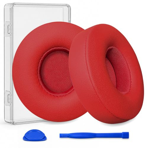Replacement Ear Pads for Beats Solo 2 & Solo 3 Wired & Wireless Headphones, Ear Cushions, Ear Cups Cover Repair Parts-Red