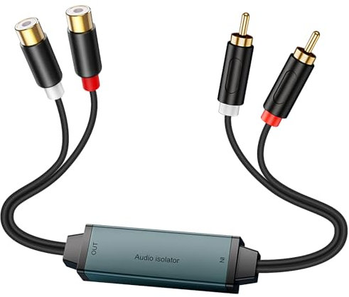Duttek Aislador de bucle de tierra RCA, eliminador de filtro de ruido con doble RCA macho a hembra cable de audio para sistema de audio de coche/sistema estéreo doméstico - Plug and Play