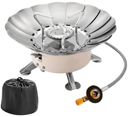 Small Camping Stove, Portable Camping Stove for Tents & Outdoor, Stainless Piezo-Ignition System Adjustable Burner Foldable Windscreen for Barbecue Hiking