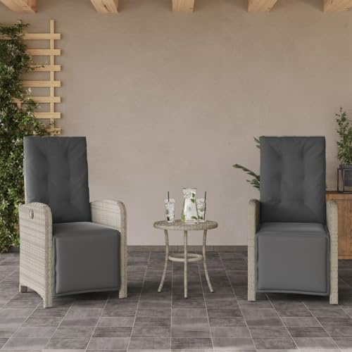 Emmtore Gartensessel,Gartenstuhl mit Fußteil,Garten Liegestuhl mit Verstellbarer Rückenlehne Fußstütze,Sessel Relaxsessel Gartenmöbel,Poly Rattan Gartensessel,Hellgrau,2 PZ